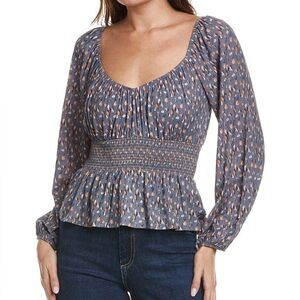 Nation LTD Sophie Gathered Smocked Party‎ Top Long Sleeve Womens Small